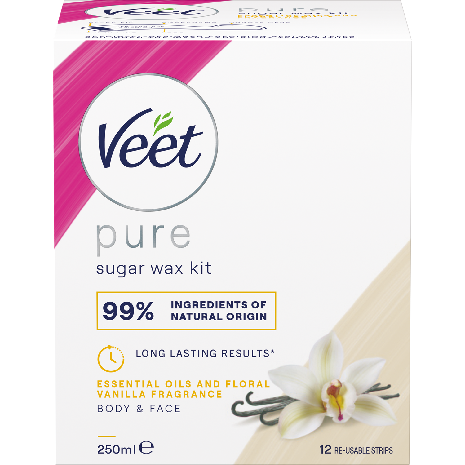Veet Pure Sugar Wax Kit Essential Oils & Floral Vanilla Fragrance Body & Face